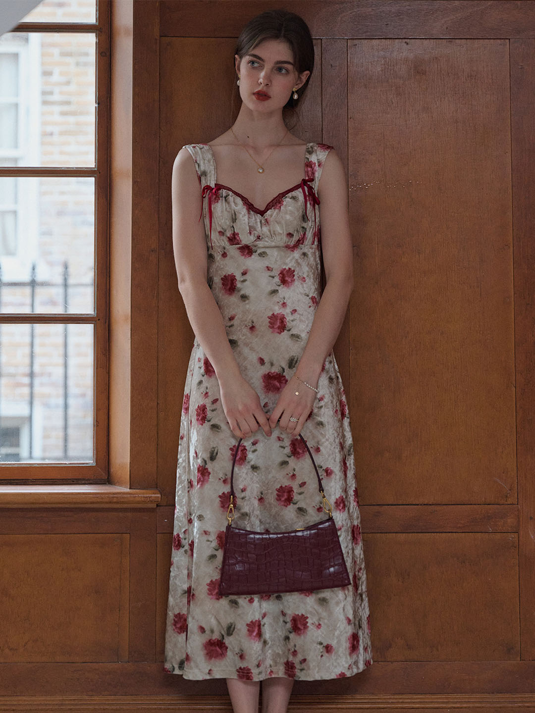 【Final Sale】Raelynn Floral Print Contrast Binding Ruched Bust Dress