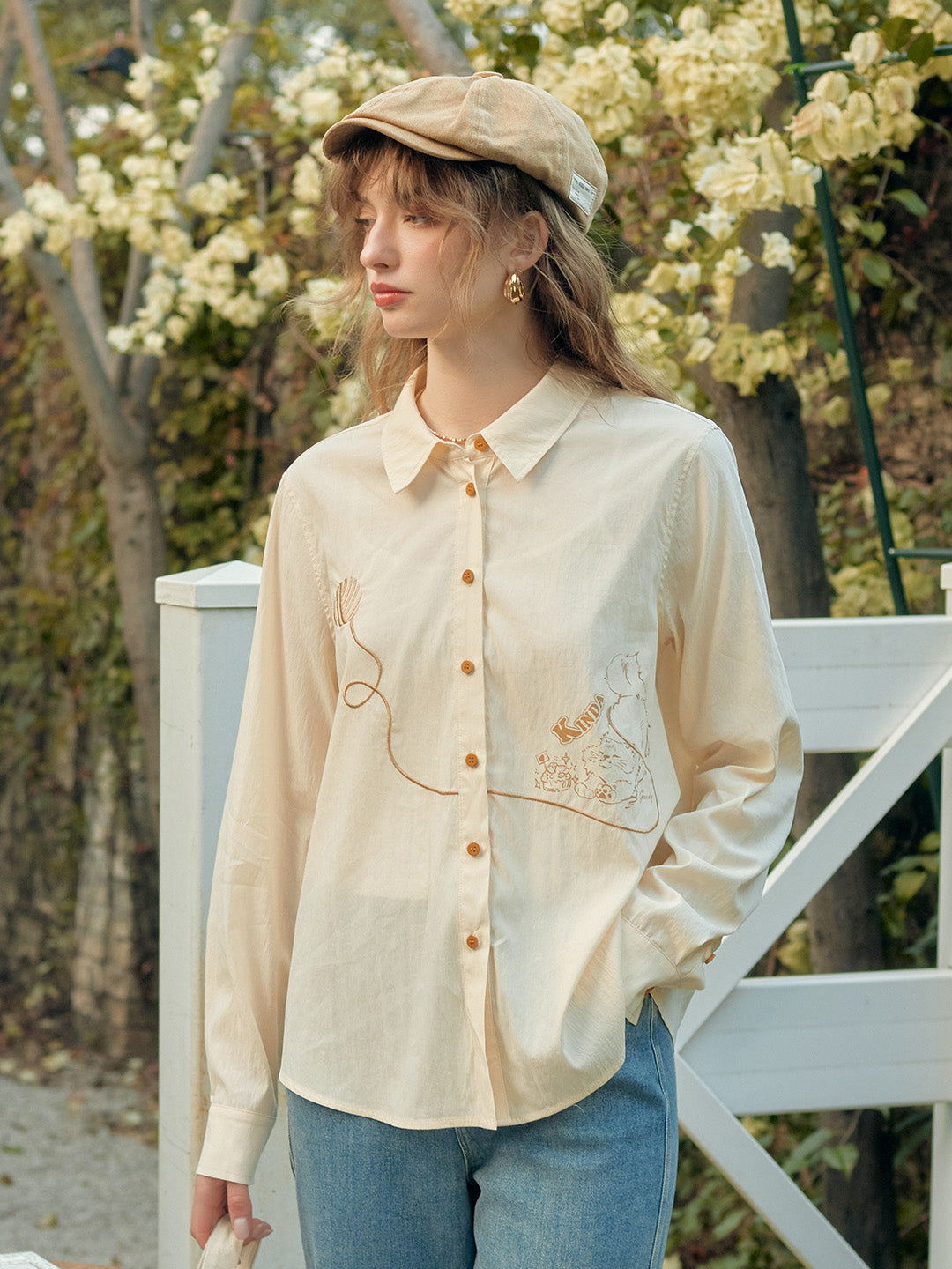 【Final Sale】Keira Lapel Embroidery Shirt - Yellow