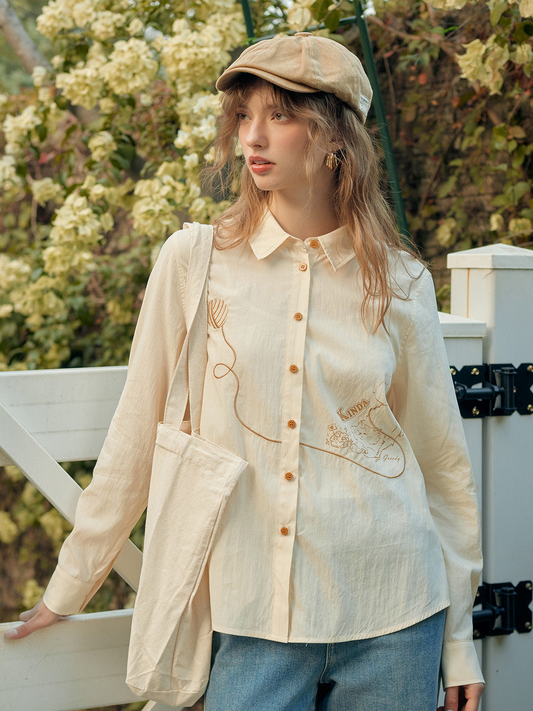 【Final Sale】Keira Lapel Embroidery Shirt - Yellow