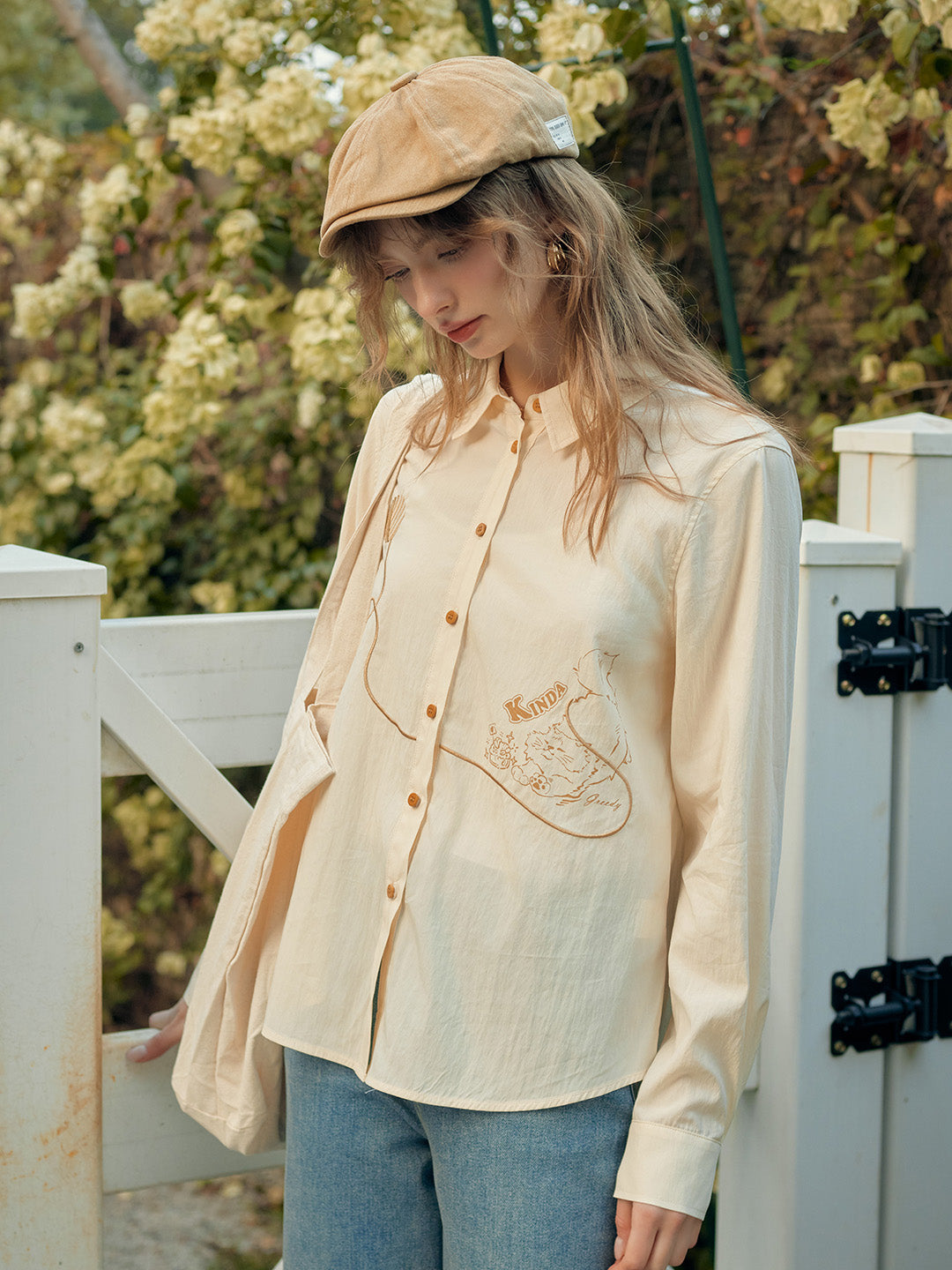 【Final Sale】Keira Lapel Embroidery Shirt - Yellow