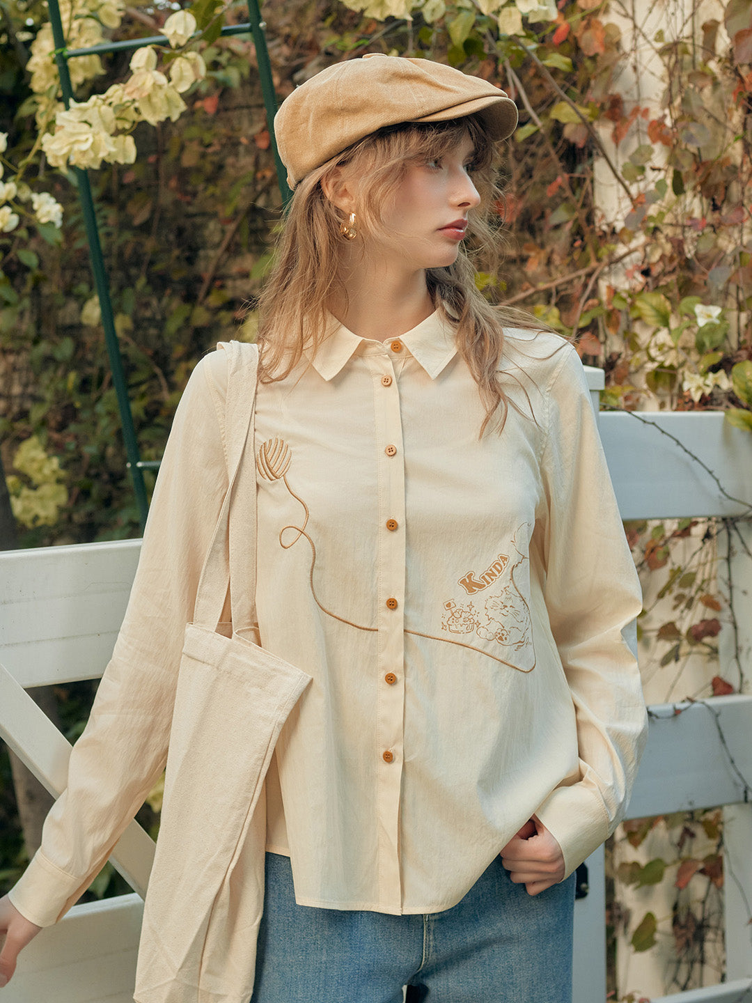 【Final Sale】Keira Lapel Embroidery Shirt - Yellow