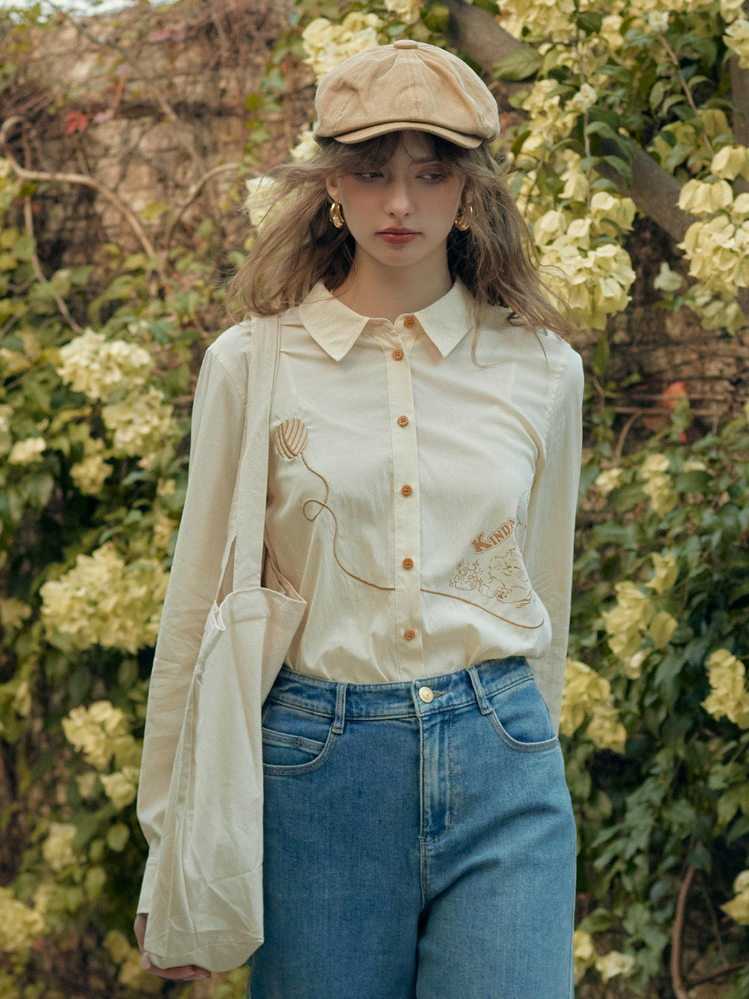 【Final Sale】Keira Lapel Embroidery Shirt - Yellow