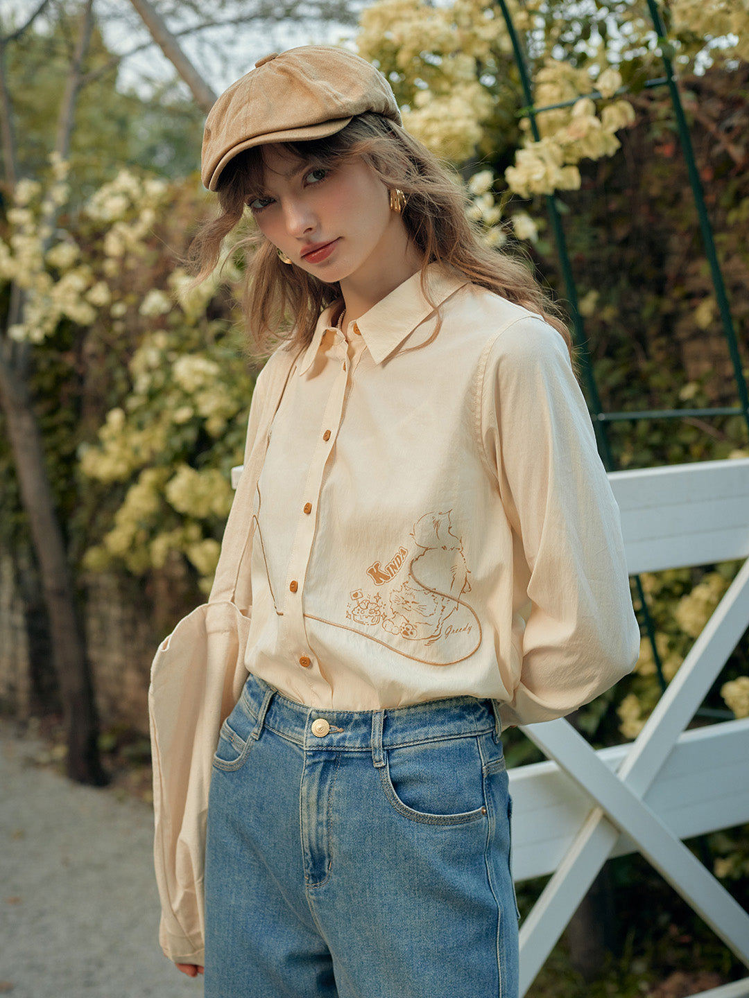【Final Sale】Keira Lapel Embroidery Shirt - Yellow