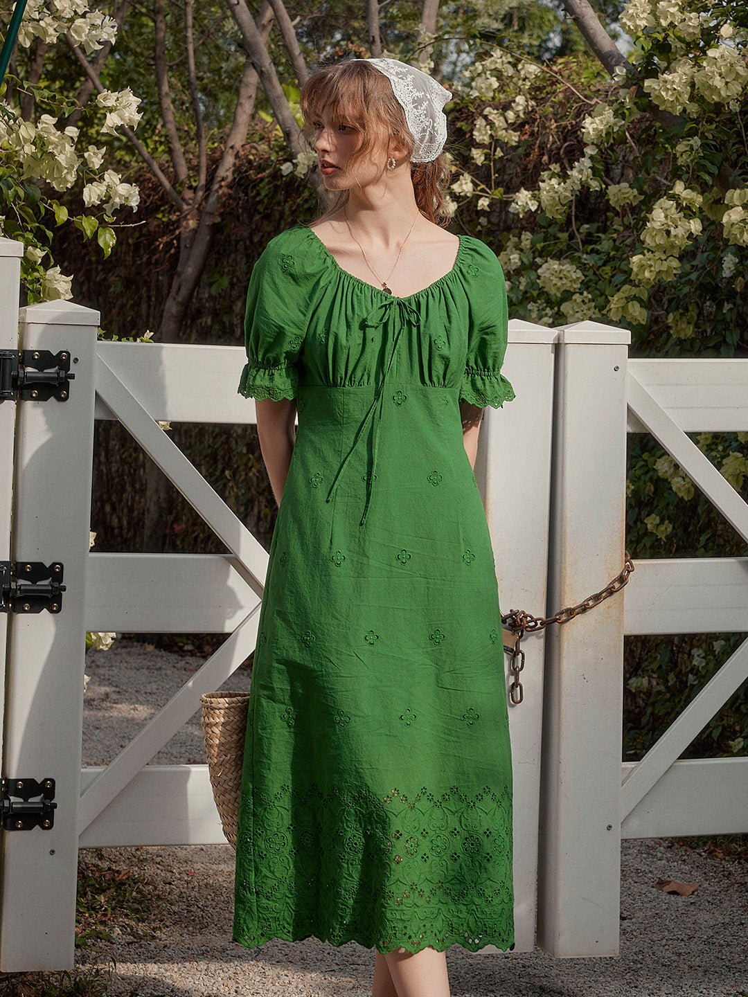【Final Sale】Maya Square Neck Embroidery Puff Sleeves Dress