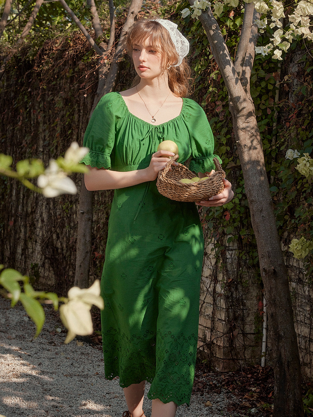 【Final Sale】Maya Square Neck Embroidery Puff Sleeves Dress