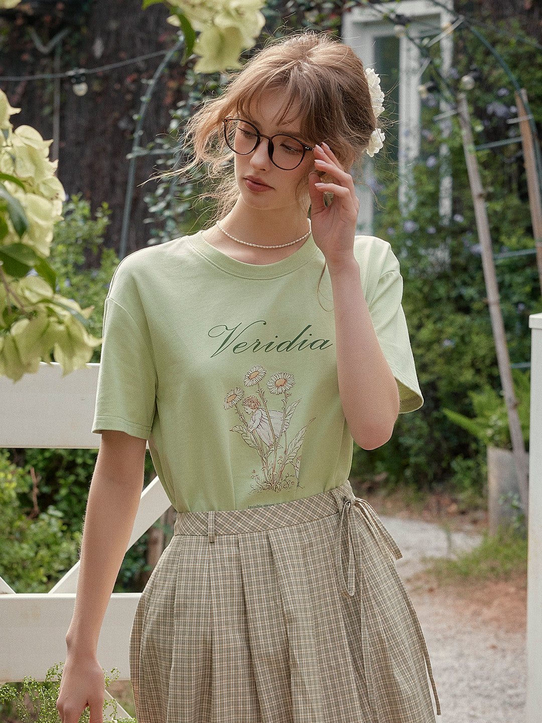 【Final Sale】Maci Round Neck Vintage Pattern T-shirt - Apricot