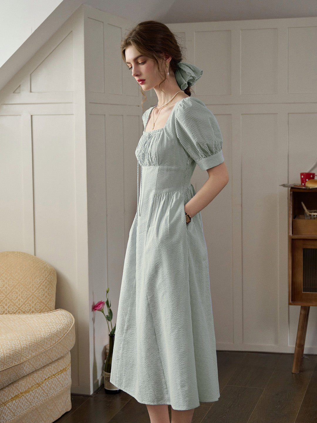 Remi Square Neck Stripe Cotton Dress