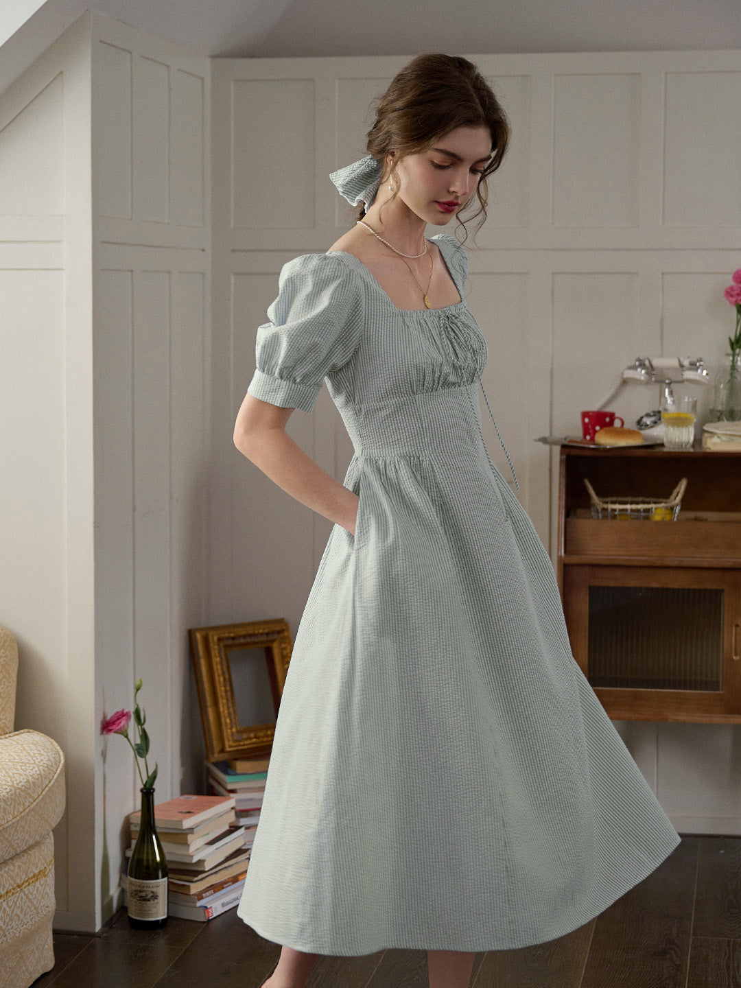 Remi Square Neck Stripe Cotton Dress