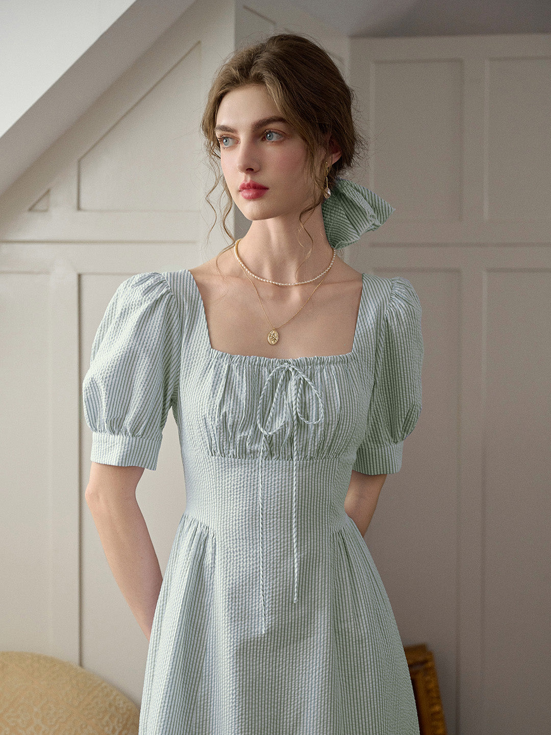 Remi Square Neck Stripe Cotton Dress