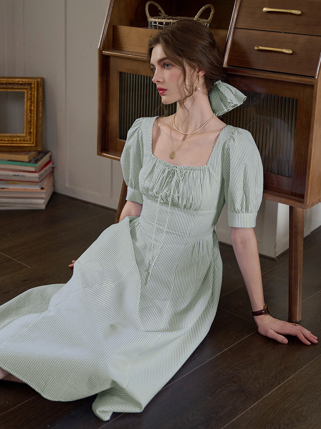Remi Square Neck Stripe Cotton Dress