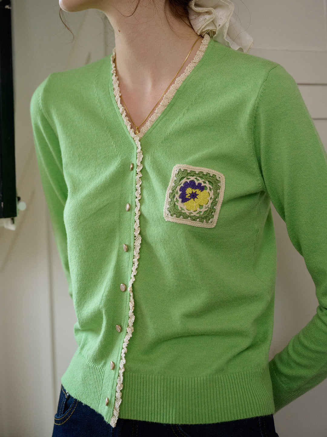 【Final Sale】Adalynn V-Neck Lace Patchwork Lapel Brooch Decoration Blazers With Front Patch