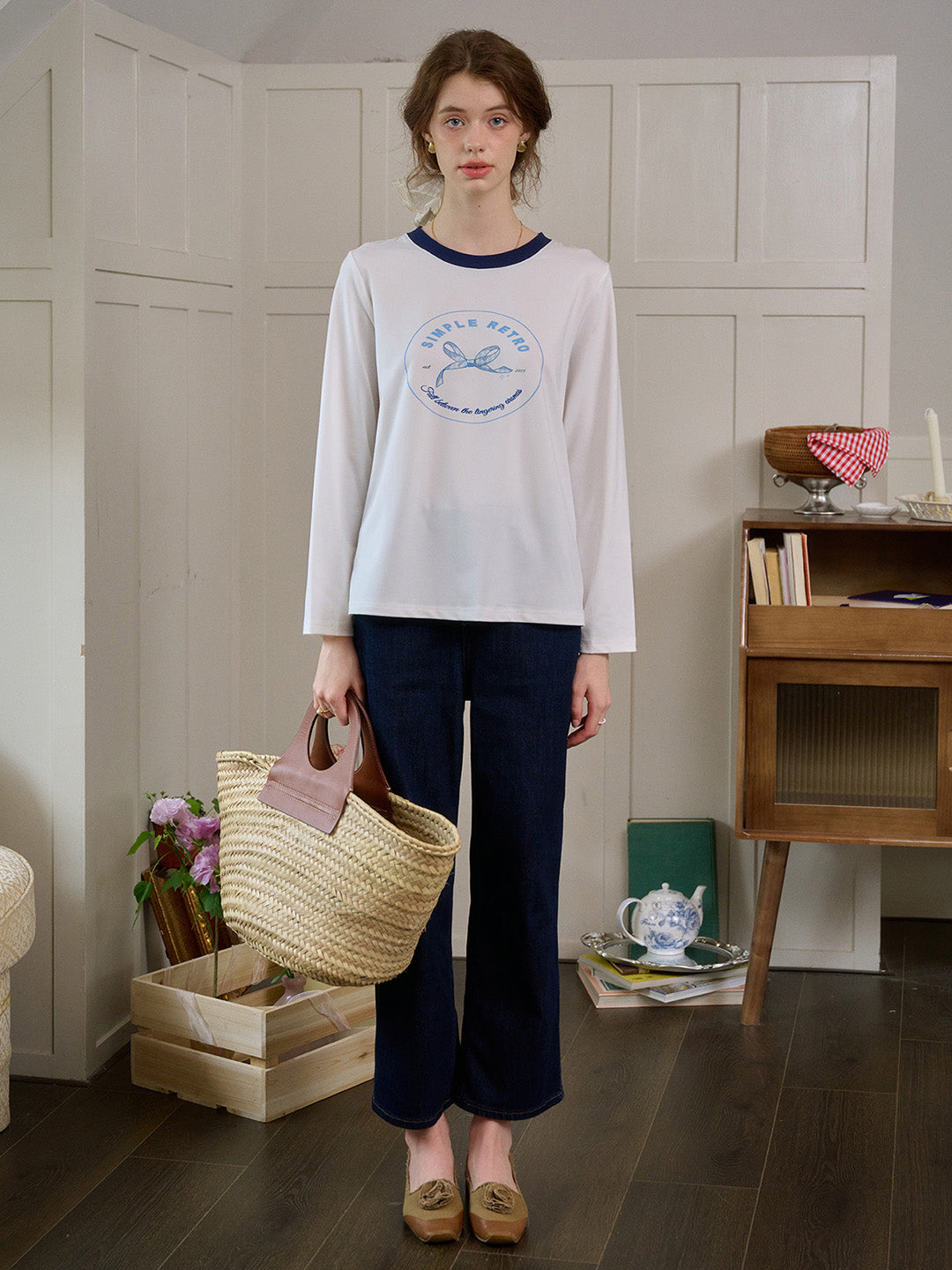 【Final Sale】Hunter Round Neck Bow Pattern Top
