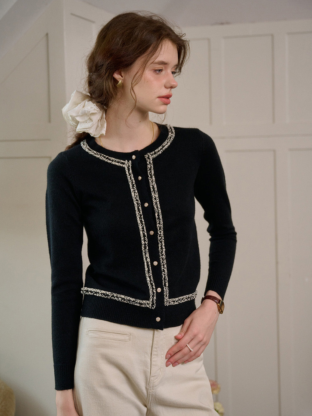 【Final Sale】Cara Simple Contrasting Black Cardigan