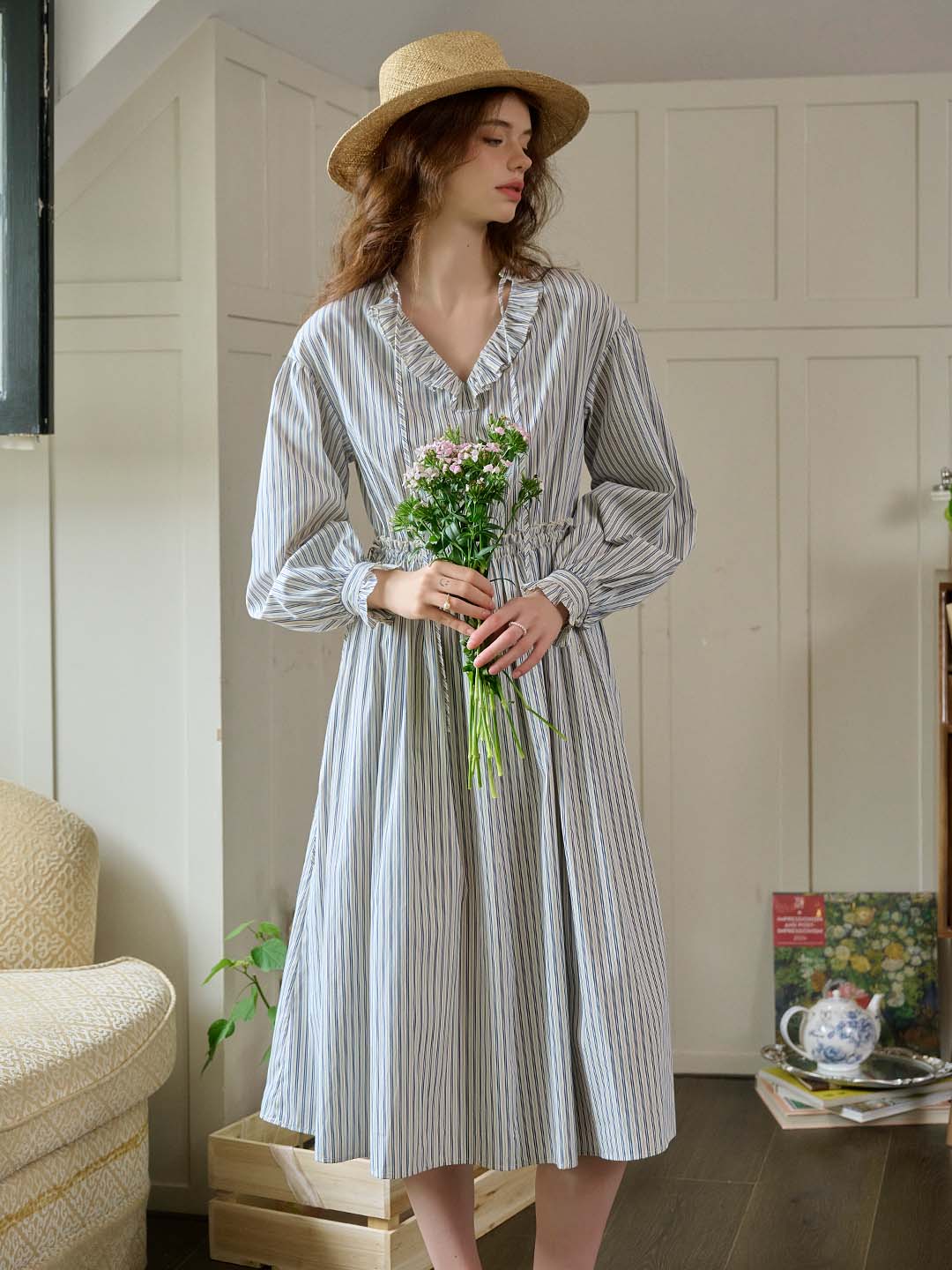 striped lace up dress English Factory