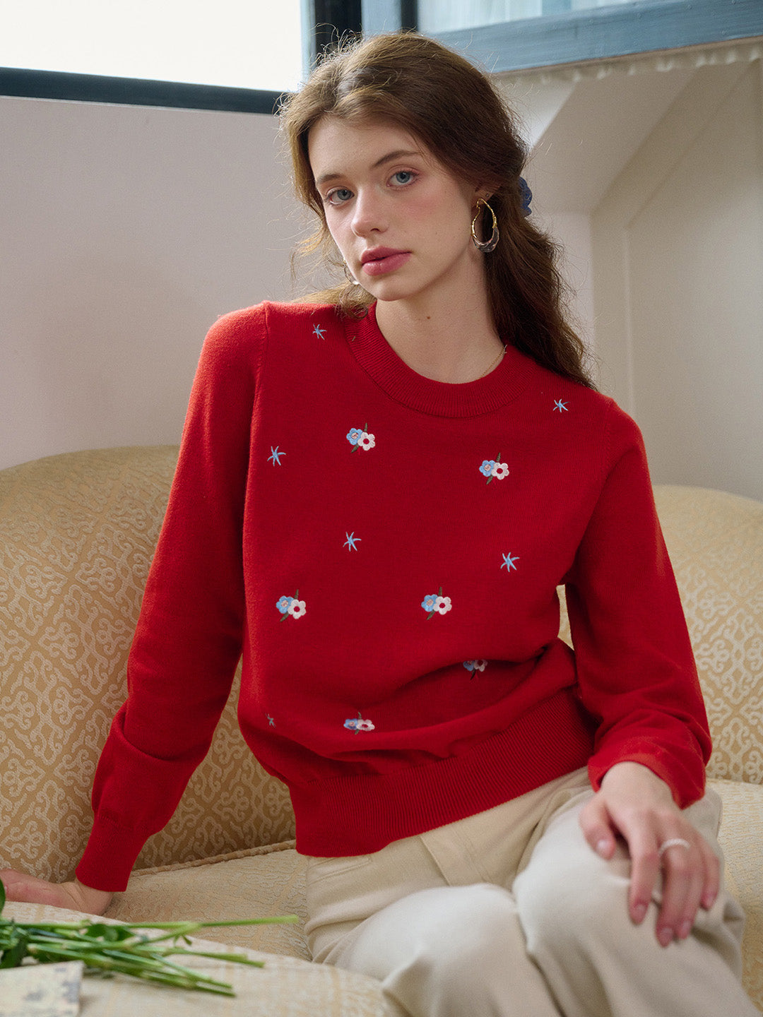 【Final Sale】Gracie Round Neck Embroidery Sweater