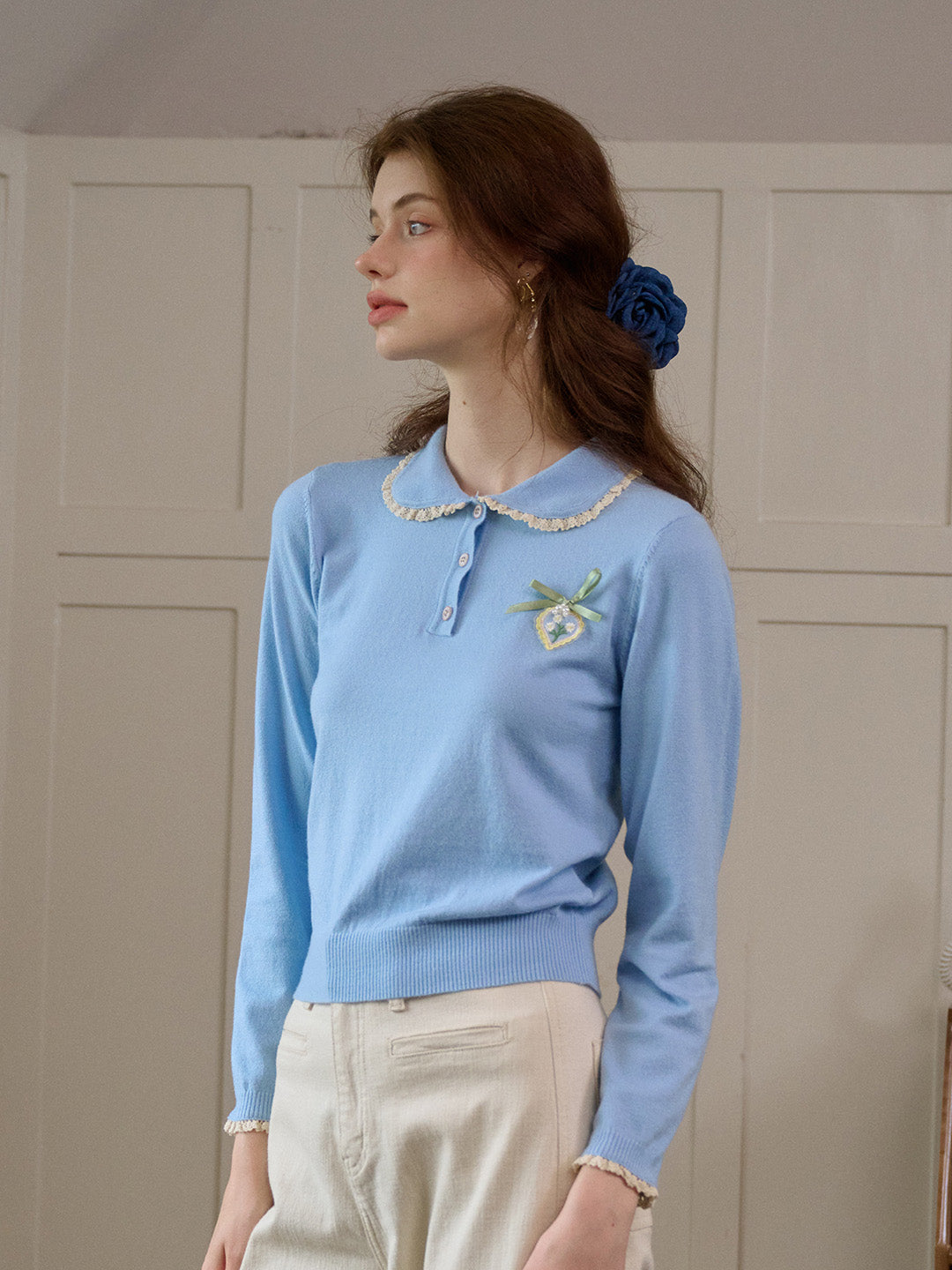 【Final Sale】Phoebe Customized Contrast Color Collared Pullover Sweater