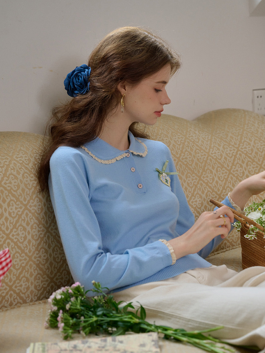 【Final Sale】Phoebe Customized Contrast Color Collared Pullover Sweater