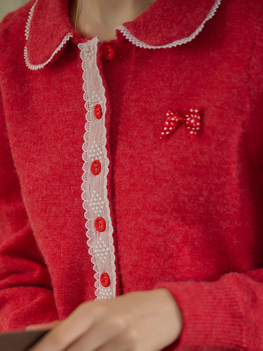 【Final Sale】Laylah Doll Neck Collision Lace Sweater Cardigan