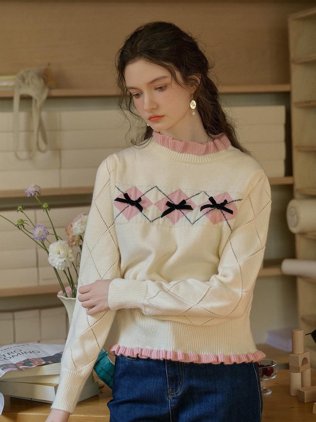 【Final Sale】Max Ruffled Collar Bow Sweater