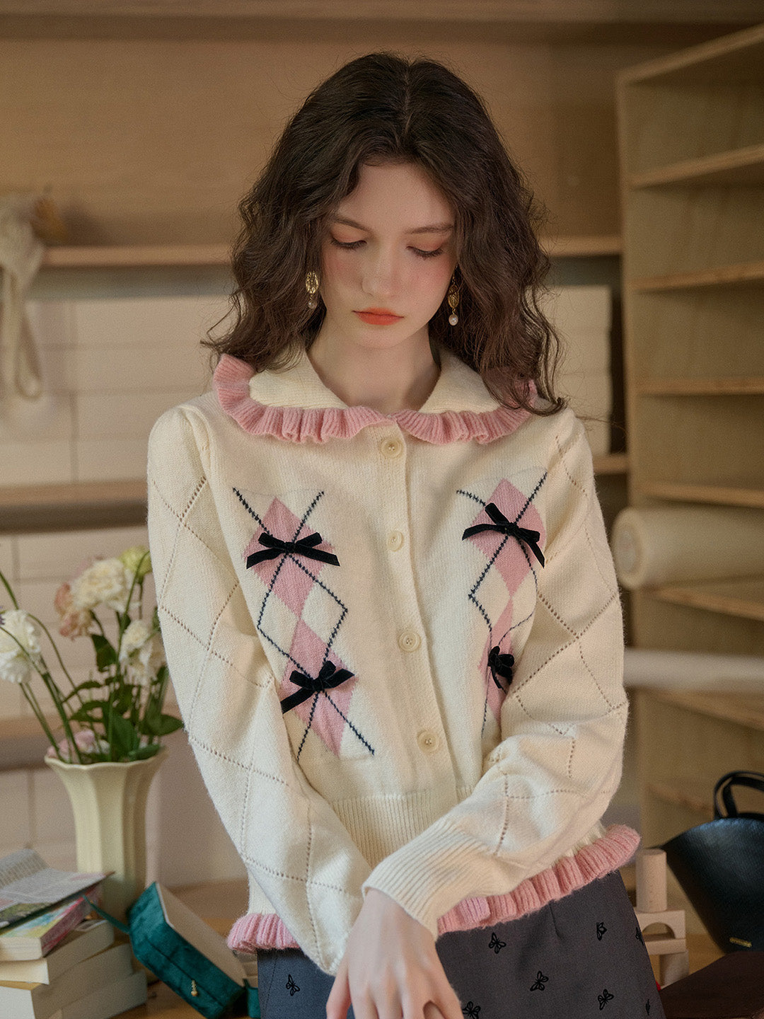 【Final Sale】Chandler Ruffle Collar Bow Cardigan