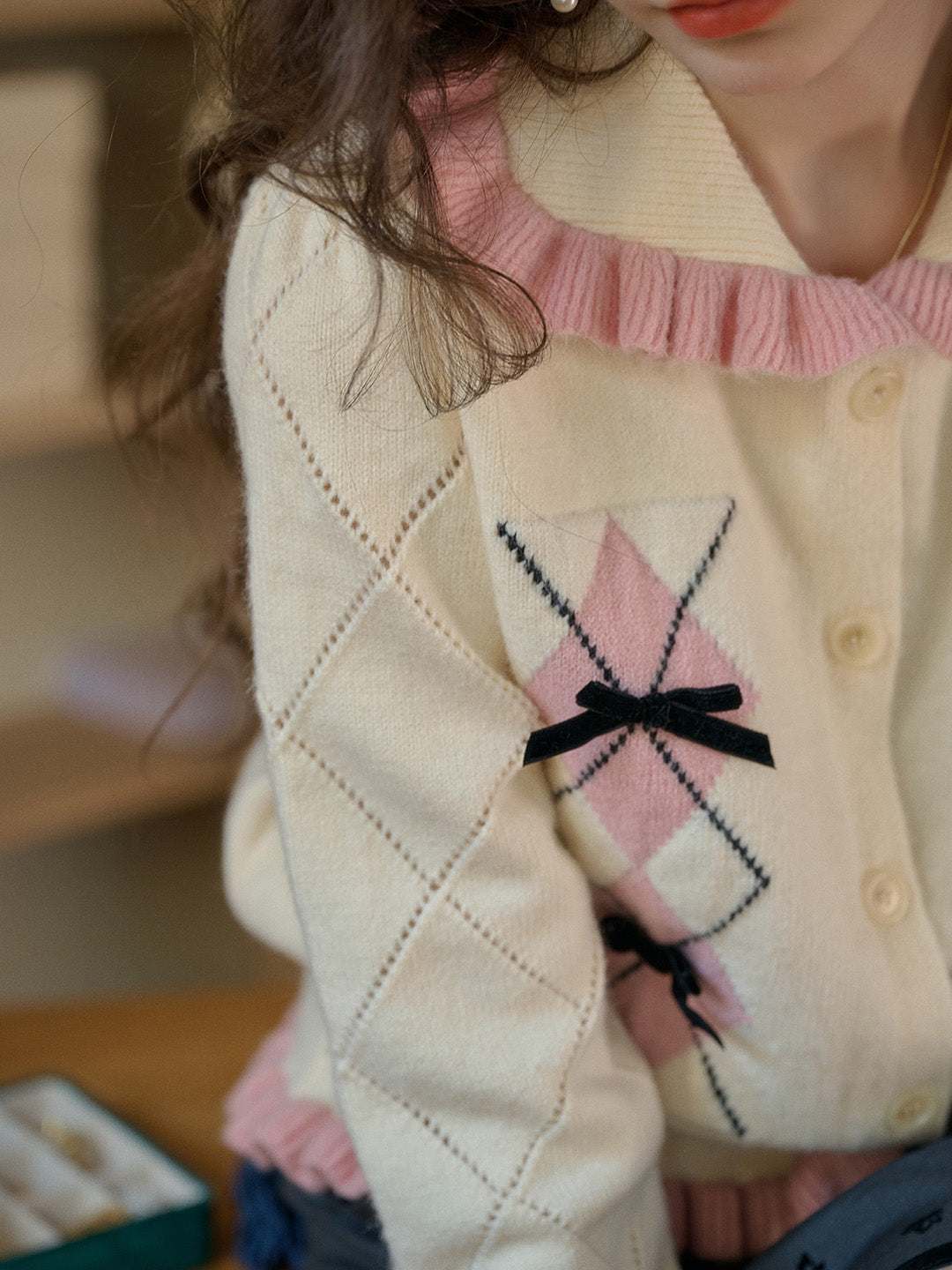 【Final Sale】Chandler Ruffle Collar Bow Cardigan