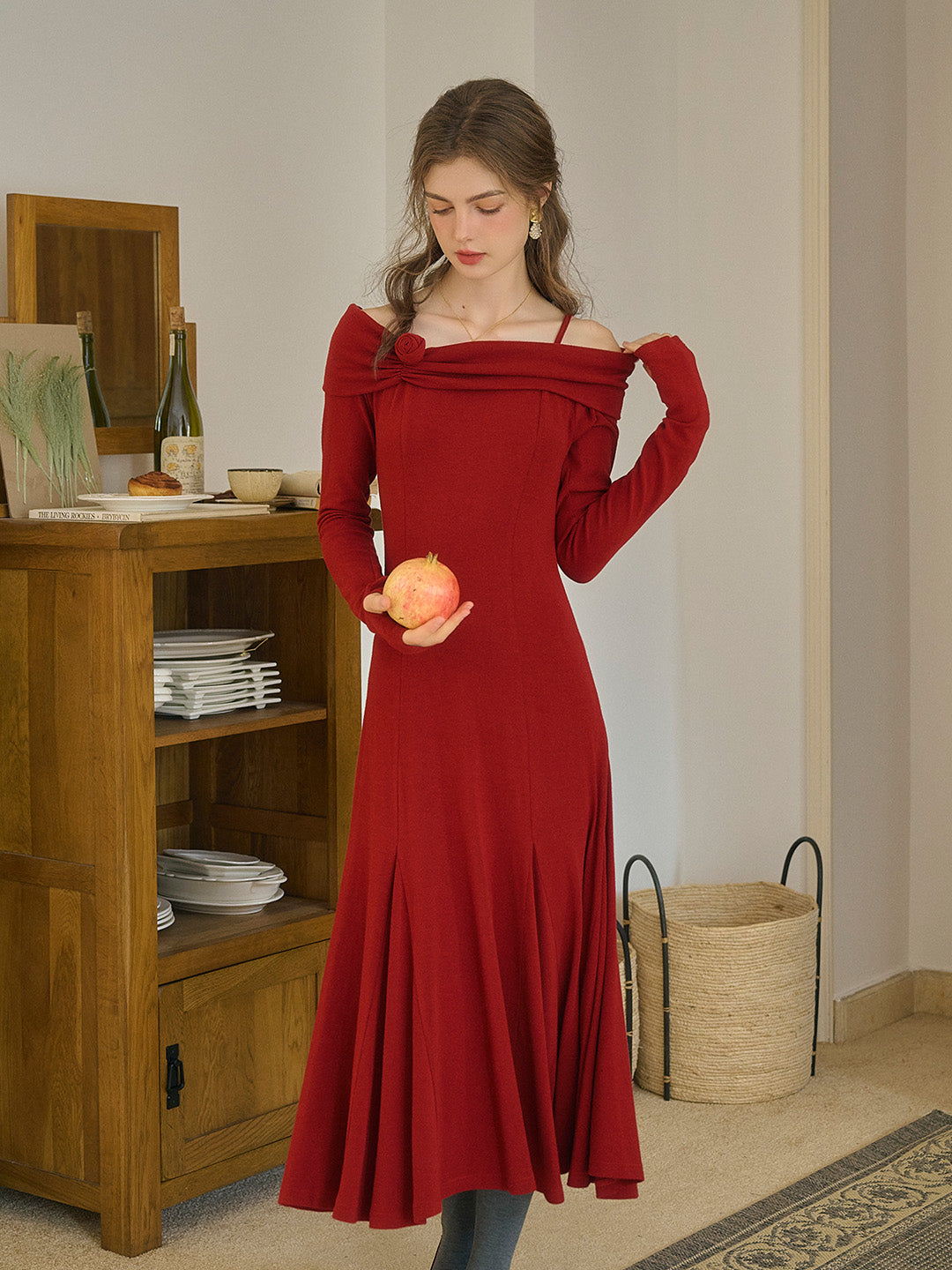 open lace back dress Oriana Modal Off-Shoulder Mini Dress in Wine Red main image 1