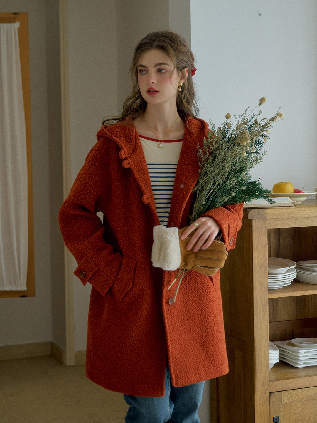 【Final Sale】Tyra Placket Pocket Hooded Wool Coat