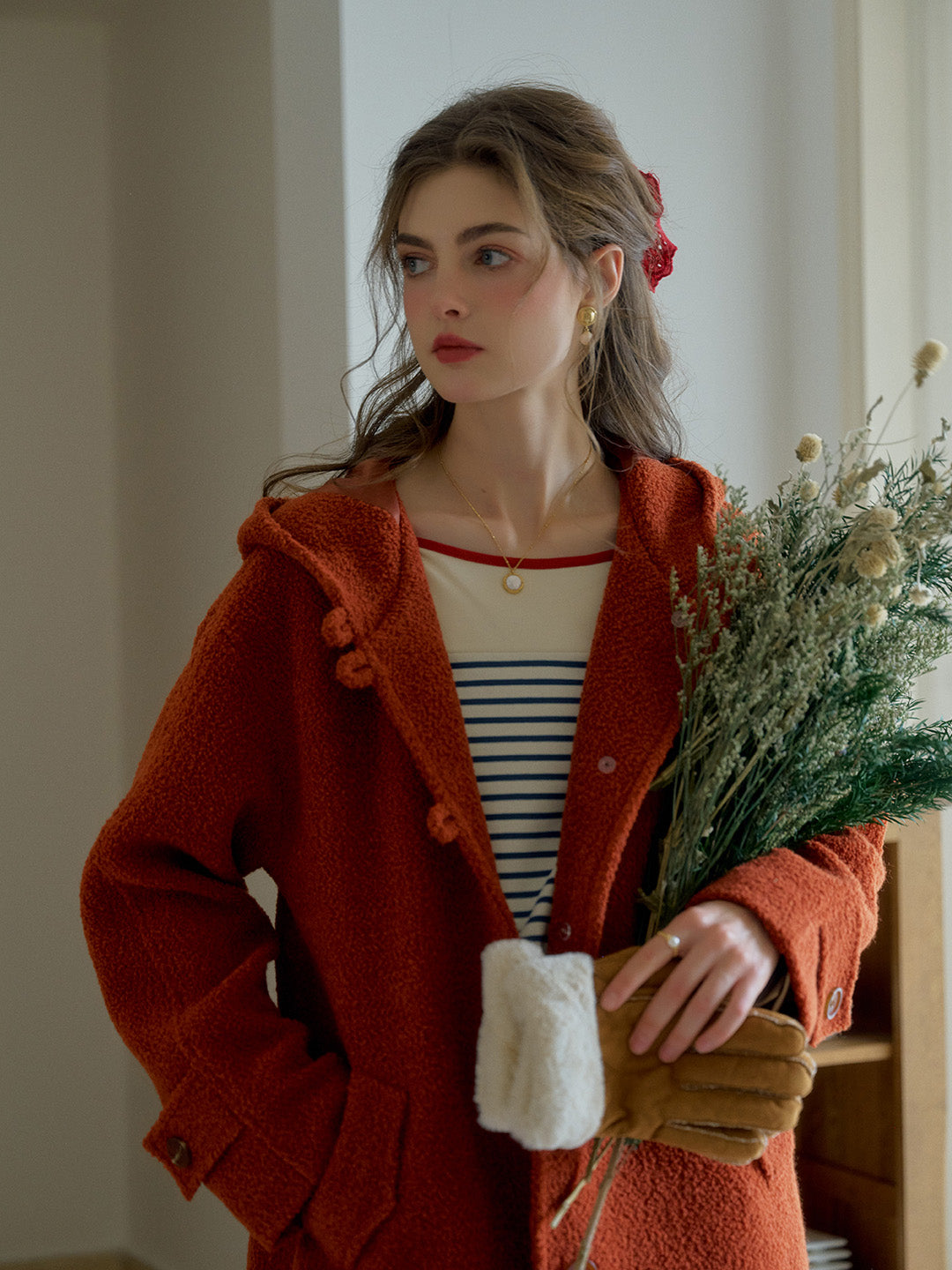 【Final Sale】Tyra Placket Pocket Hooded Wool Coat