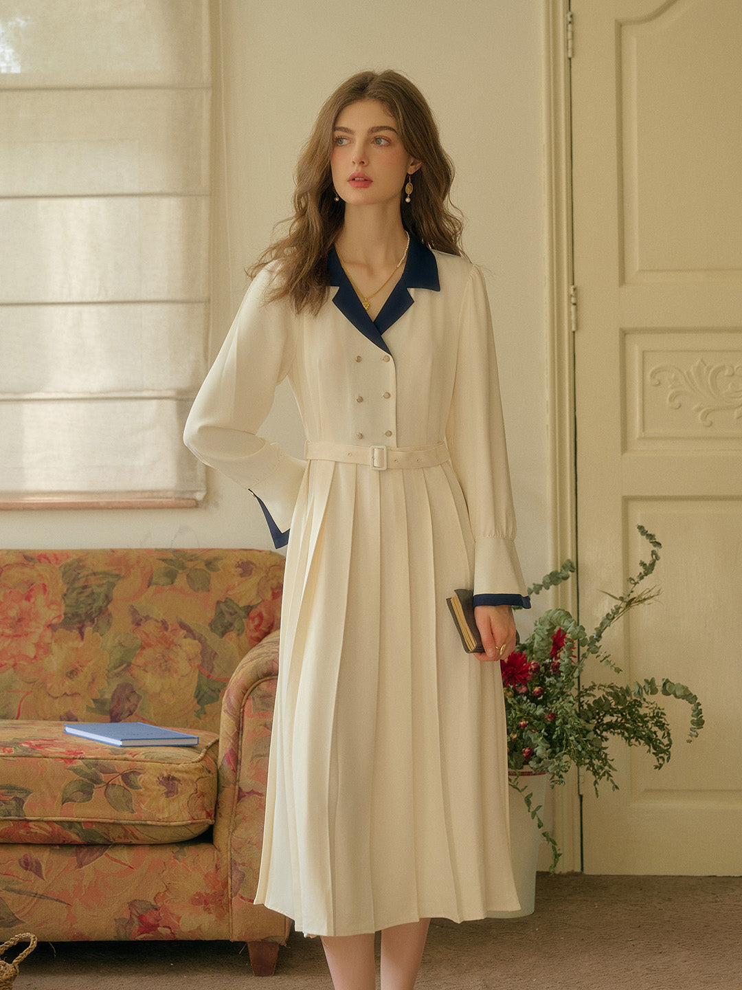 Simone Vintage Double Breasted Colorblock Collar Dress