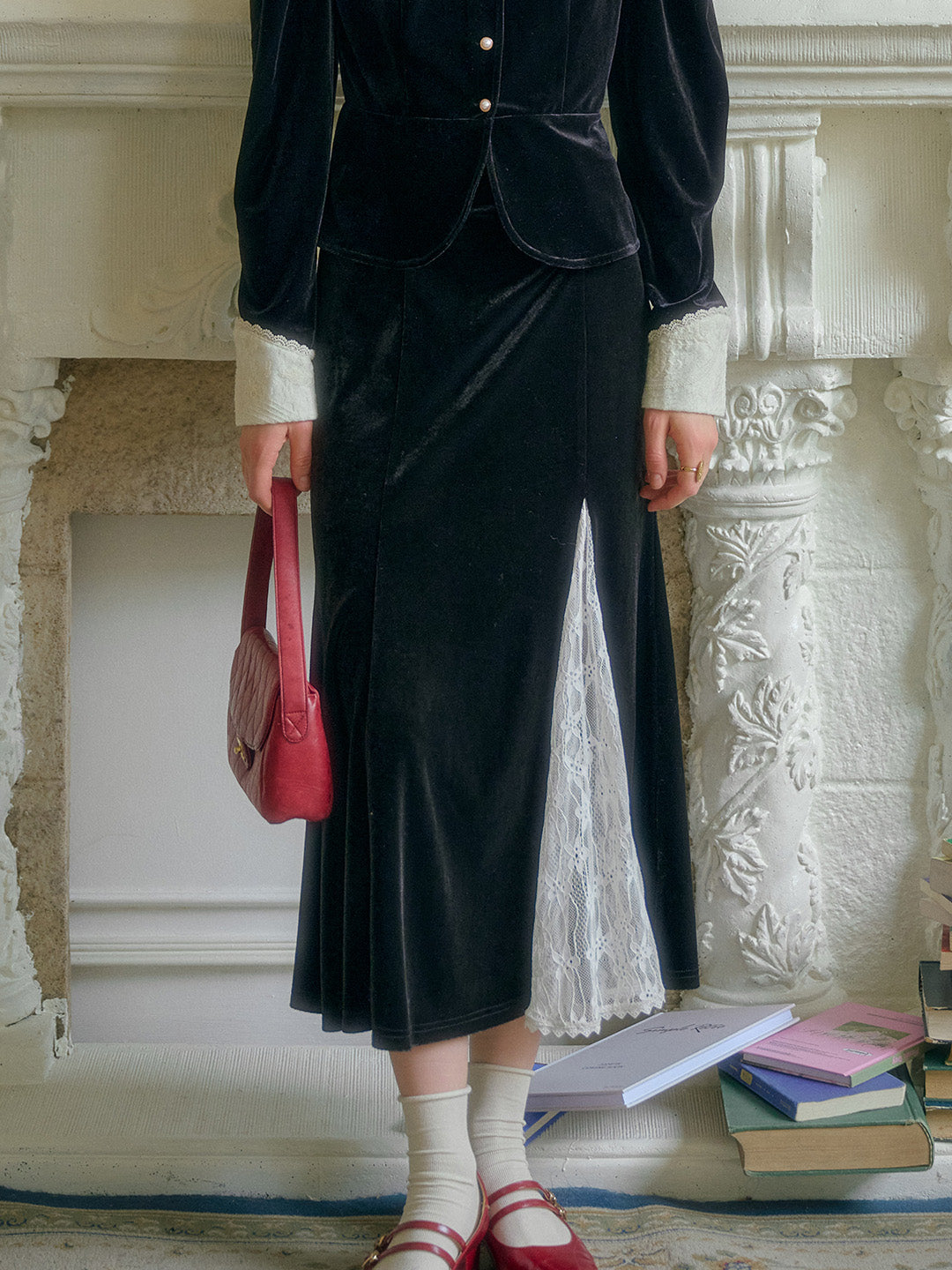 Emerald Velvet Lace Skirt Set-Up