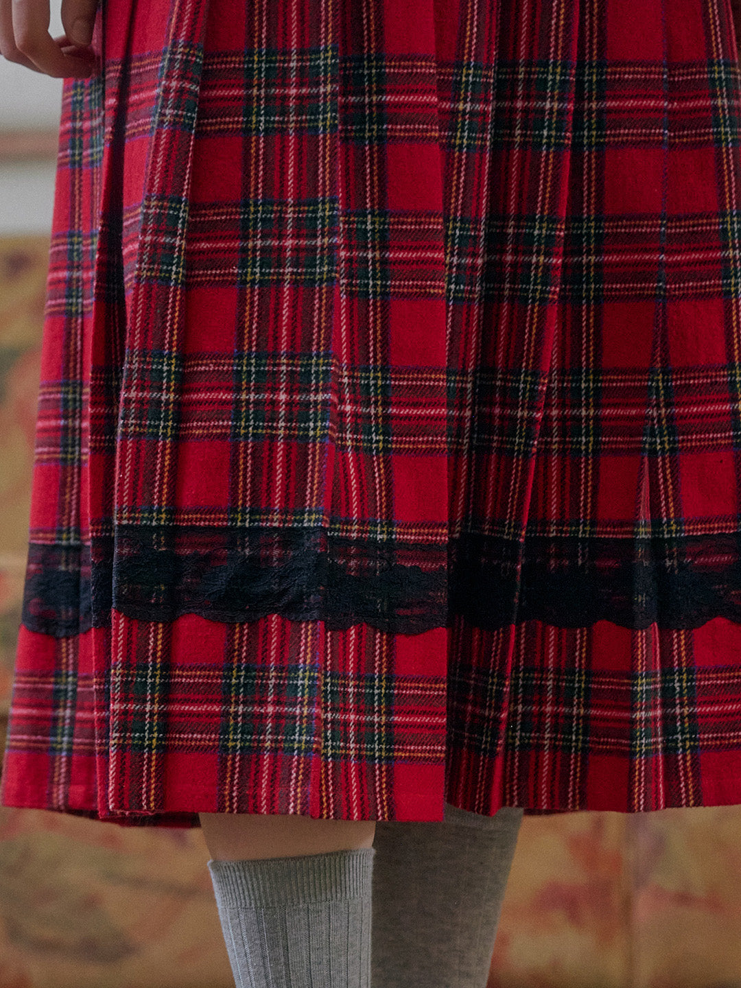 【Final Sale】Drew A-Line Contrastng Pleated Plaid Skirt