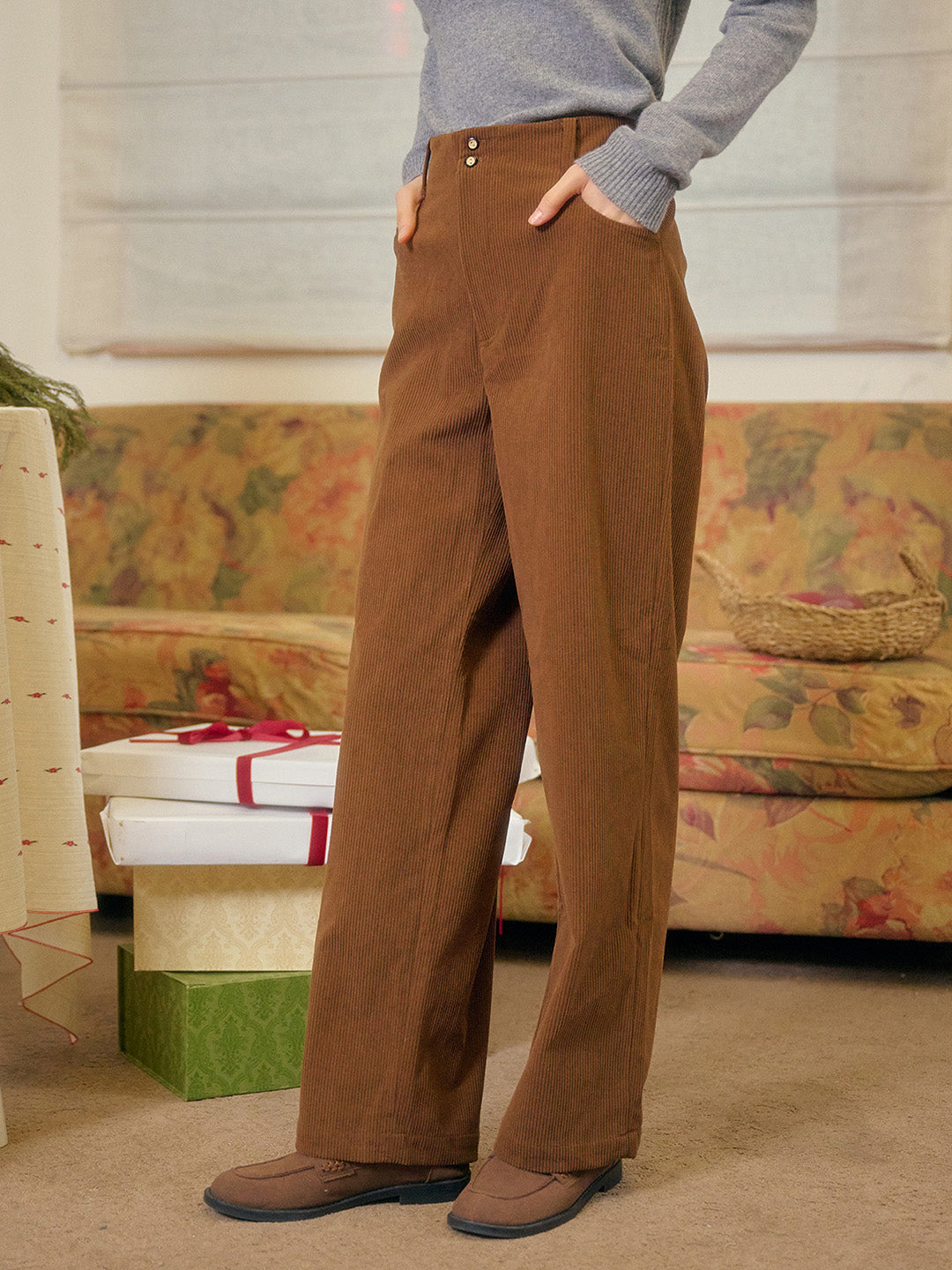 Novah Vintage Two-button Straight Corduroy Trousers