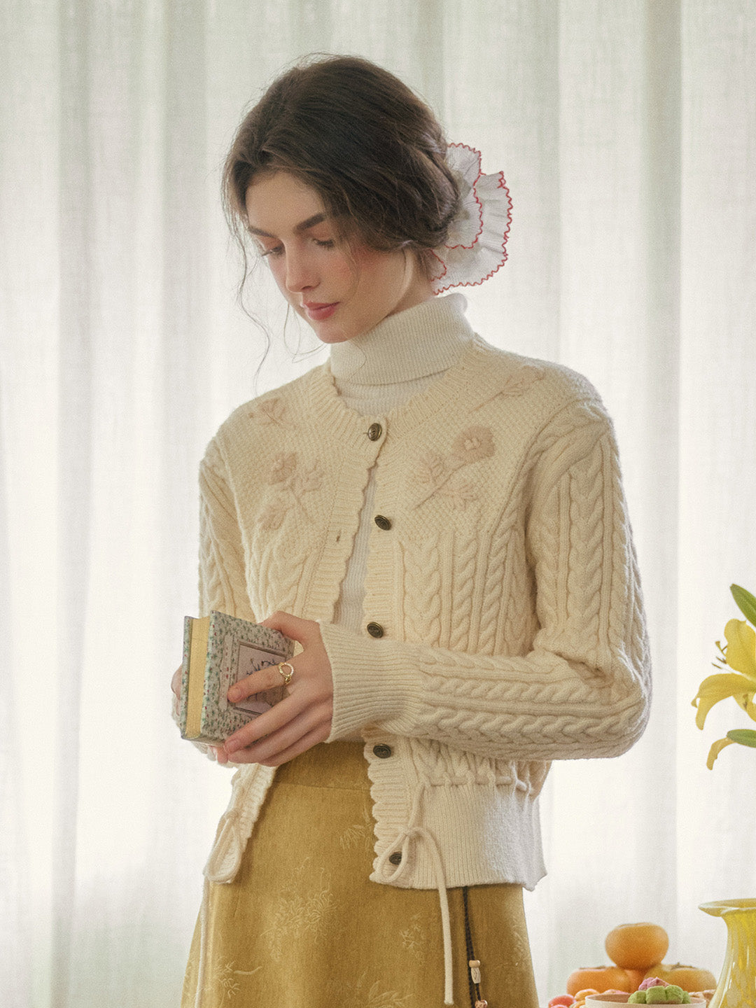 Vesper Wavy Neck Ribbed Wool Cardigan - Blue