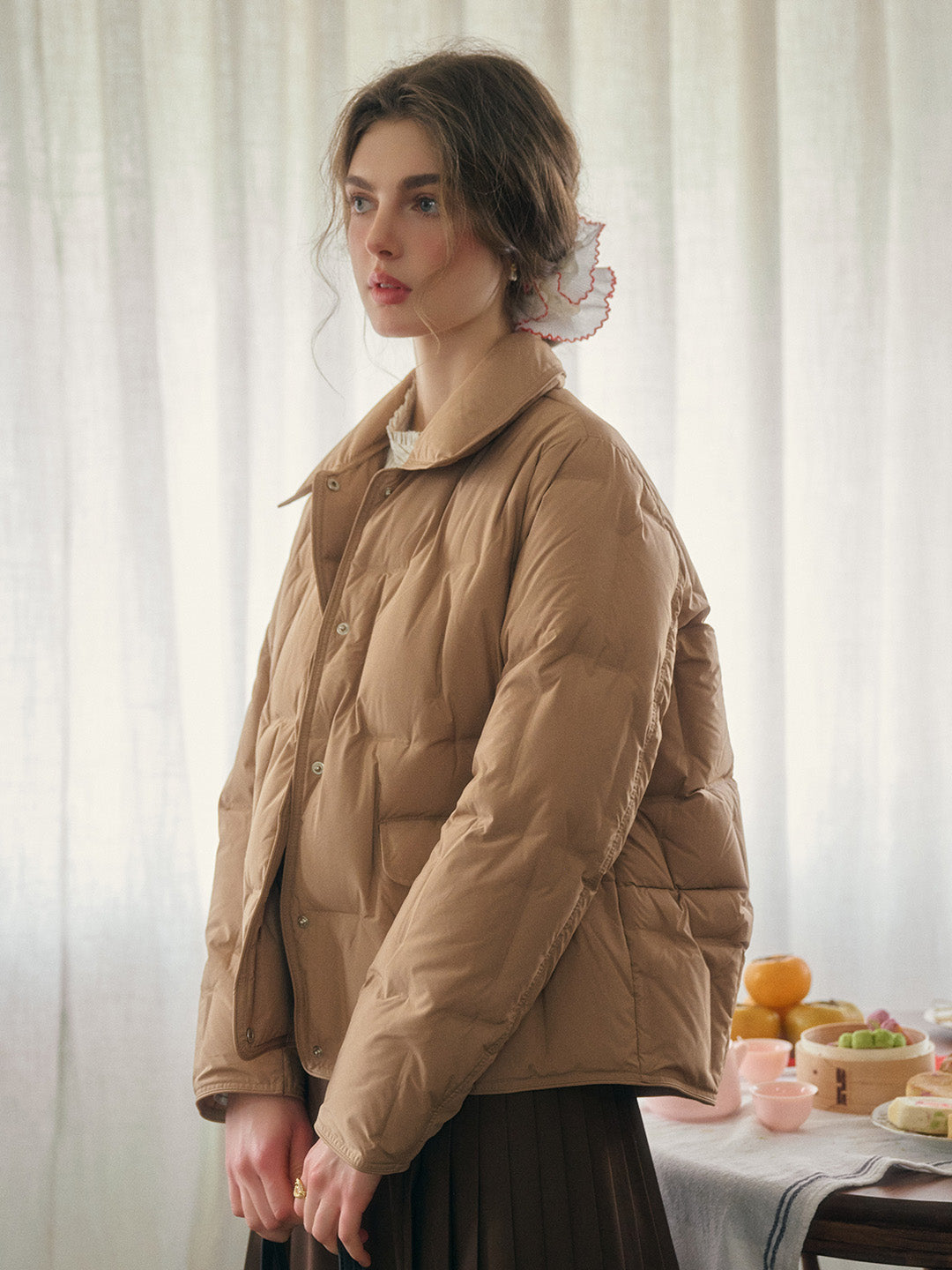 Bea Notched Collar Pocket Down Jacket - Khaki