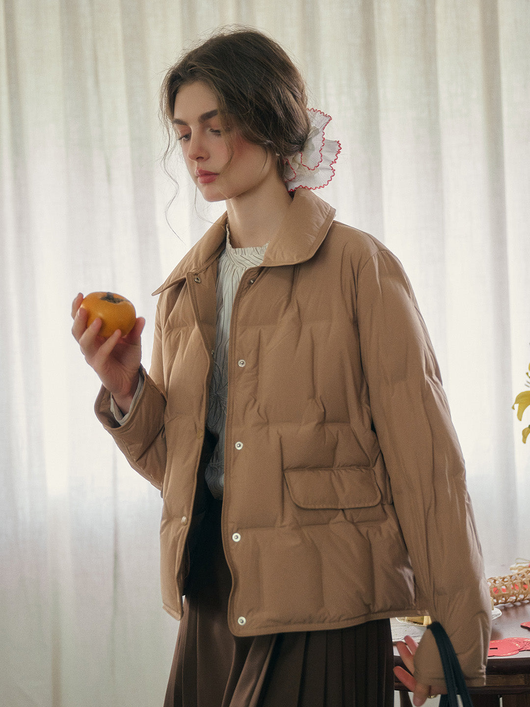 Bea Notched Collar Pocket Down Jacket - Khaki
