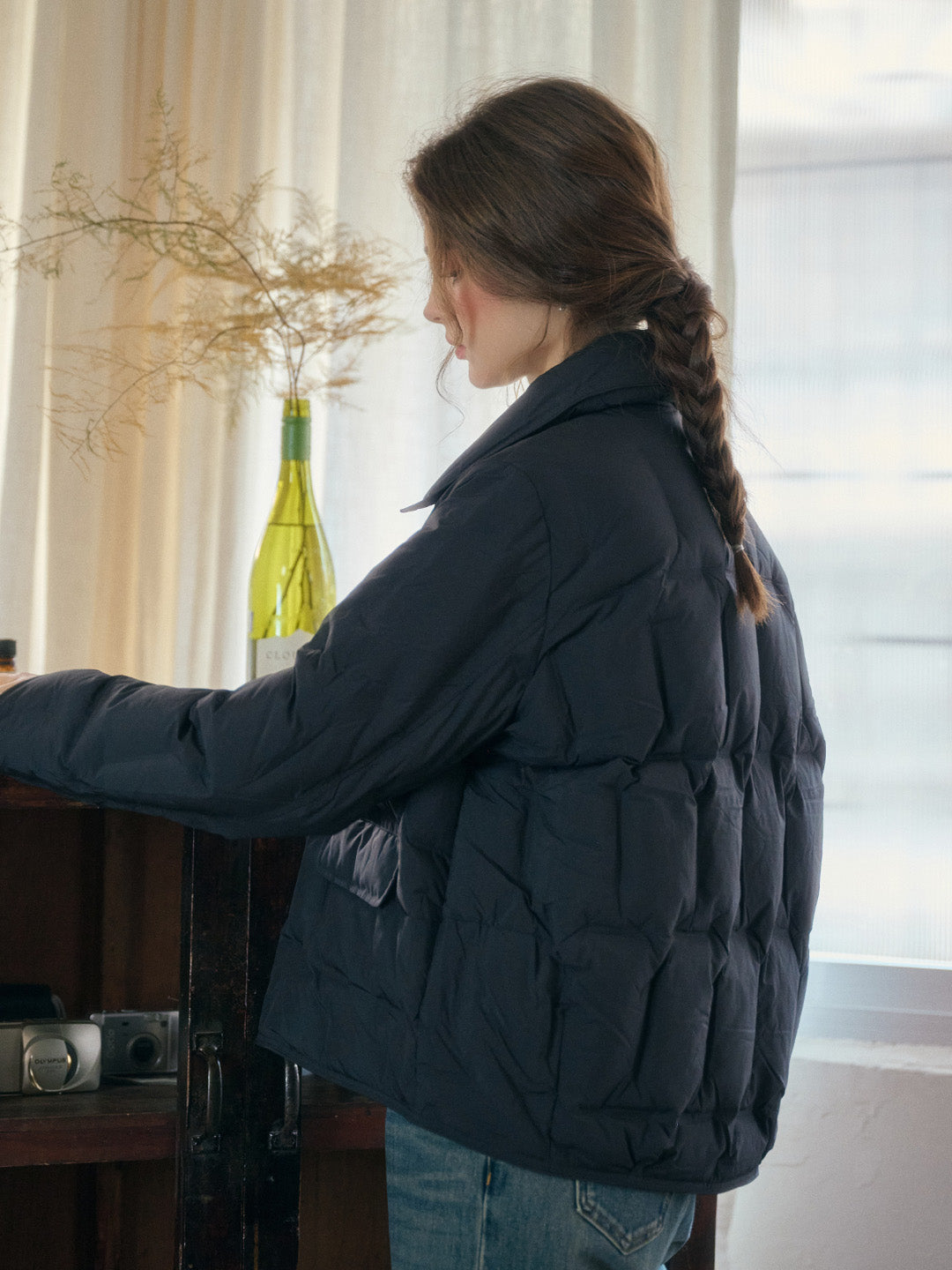 Bea Notched Collar Pocket Down Jacket - Black