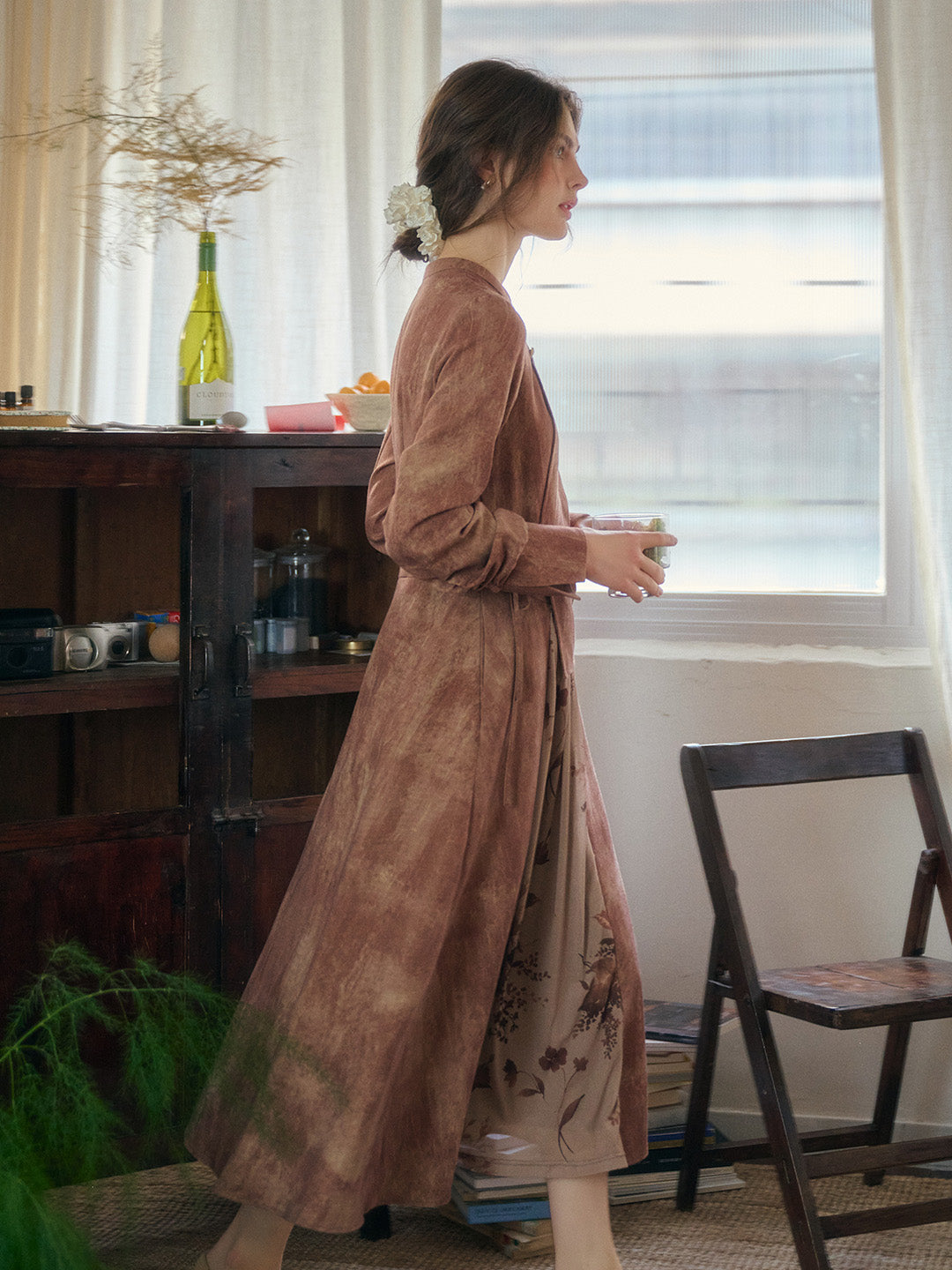Mira Mandarin Collar Layered Floral Linen Dress