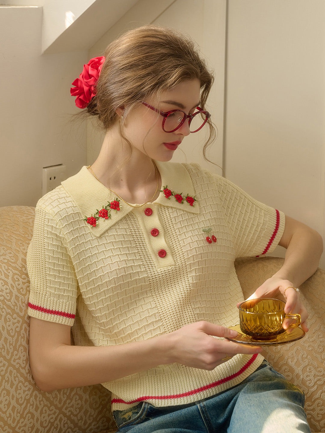 【Final Sale】Ariana Round Neck Embroidery Top