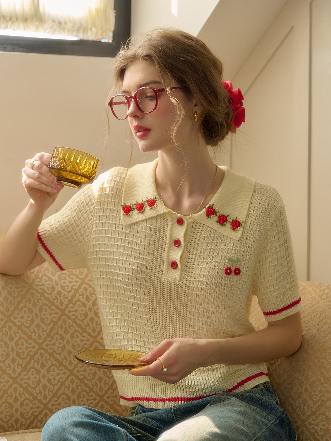【Final Sale】Ariana Round Neck Embroidery Top