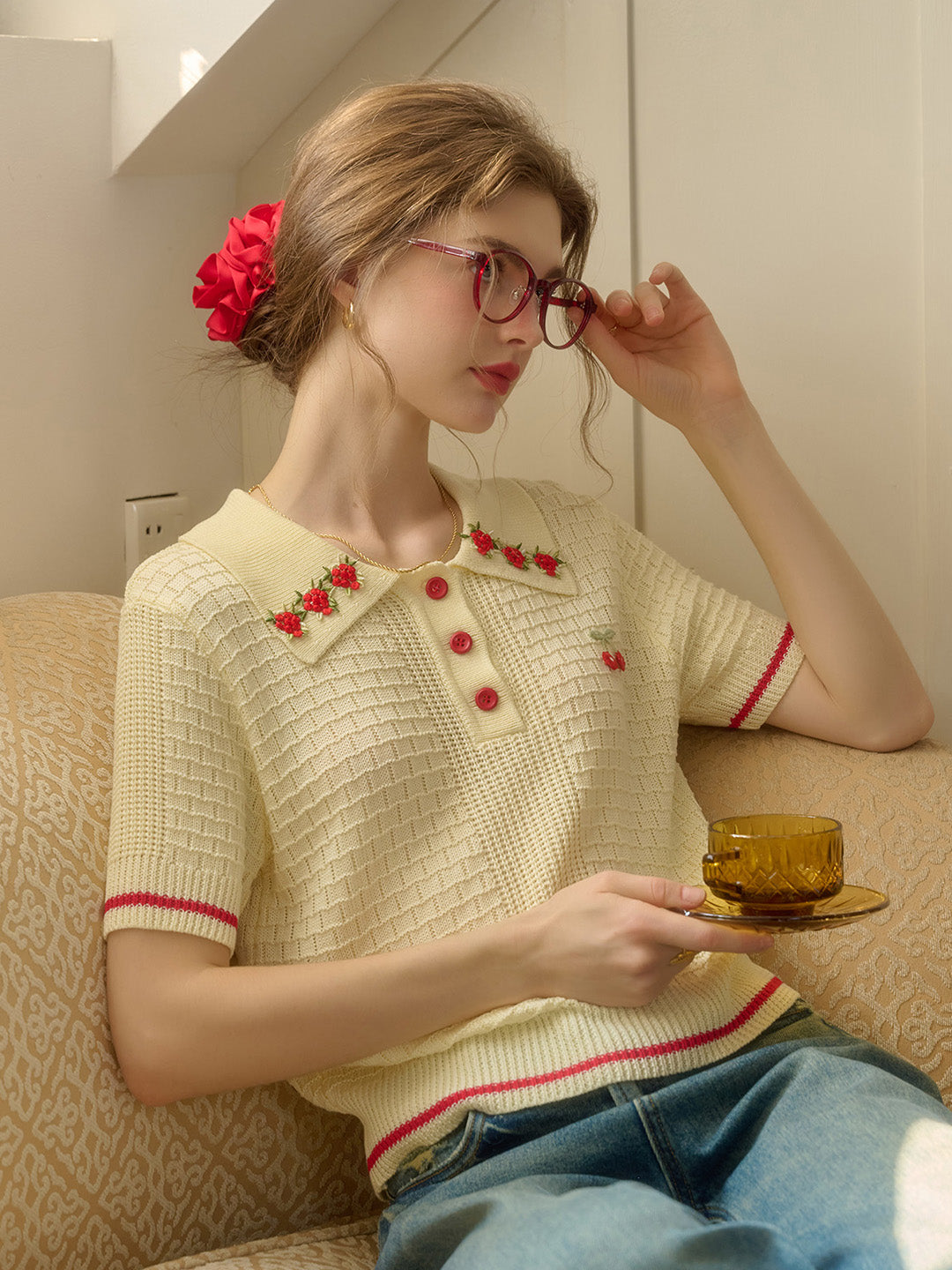 【Final Sale】Ariana Round Neck Embroidery Top