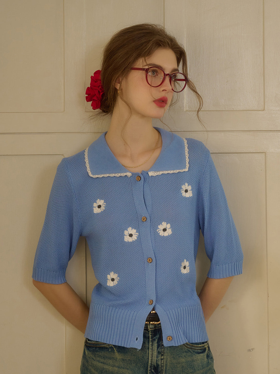 【Final Sale】Cora Round Neck Embroidery Cardigan