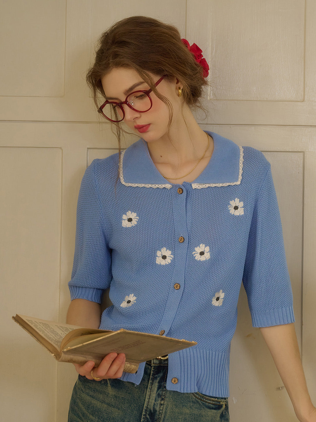 【Final Sale】Cora Round Neck Embroidery Cardigan