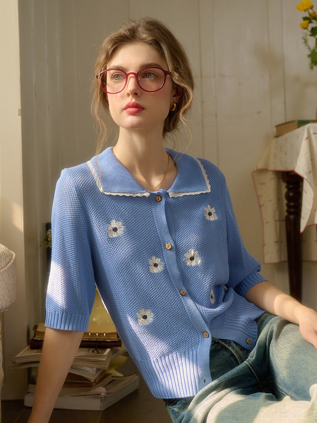 【Final Sale】Cora Round Neck Embroidery Cardigan