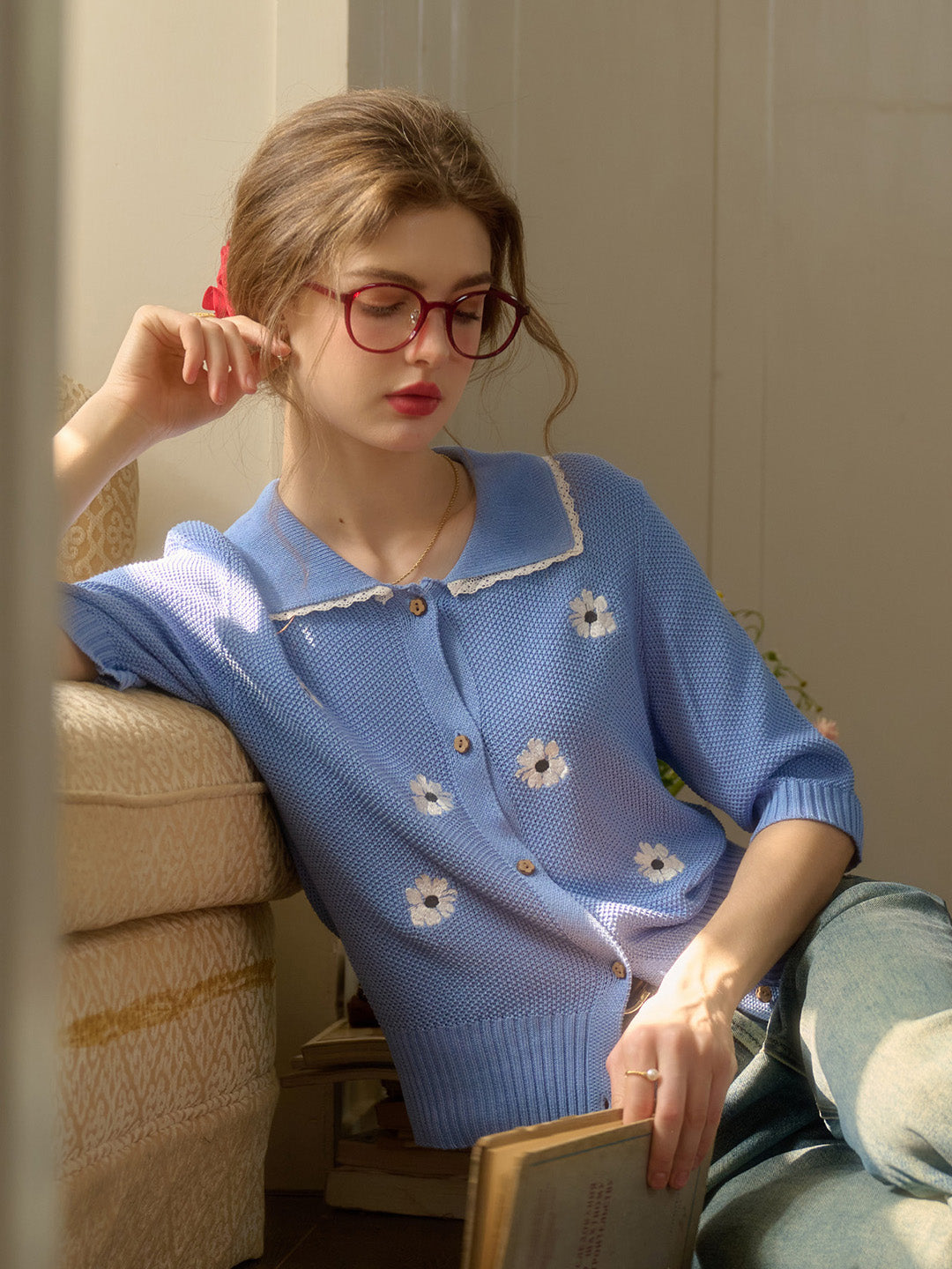 【Final Sale】Cora Round Neck Embroidery Cardigan
