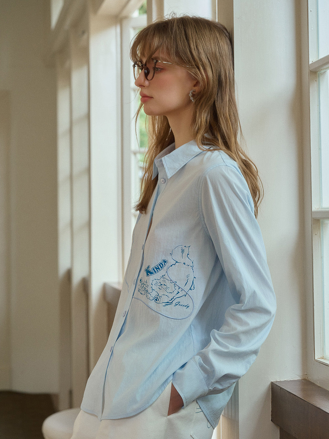 【Final Sale】Keira Lapel Embroidery Shirt - Yellow