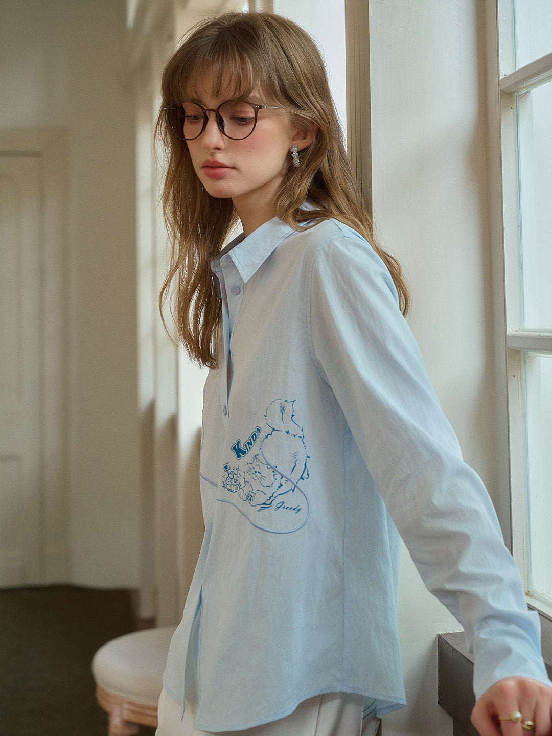 【Final Sale】Keira Lapel Embroidery Shirt - Yellow
