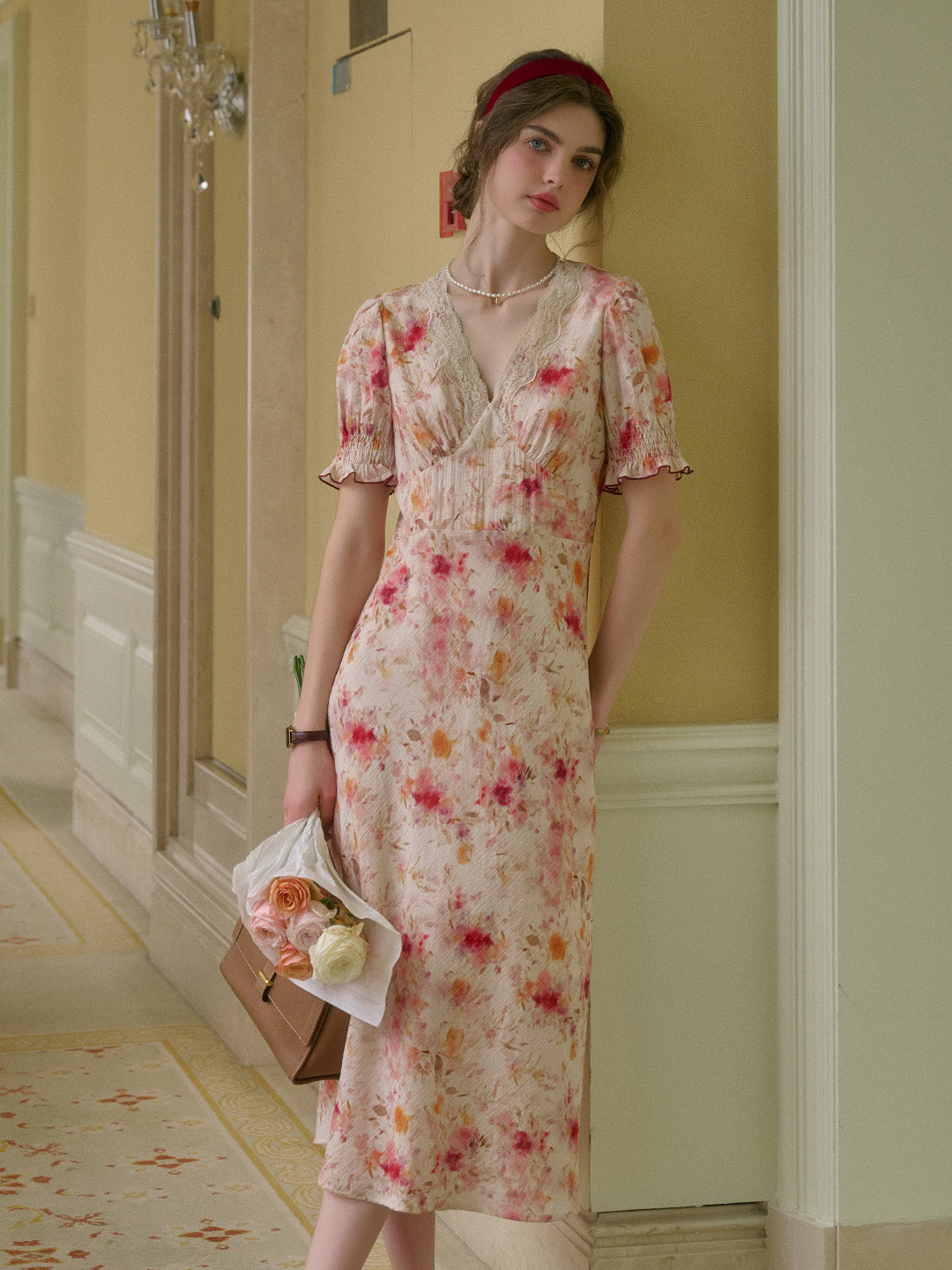 Amelia V-Neck Lace Floral Dress