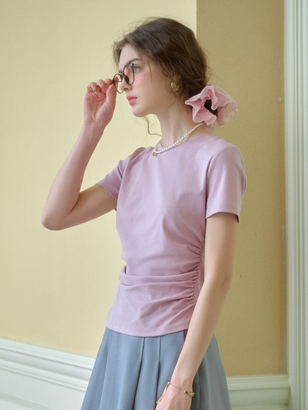 Stella Round Neck Cotton T-shirt - Gray