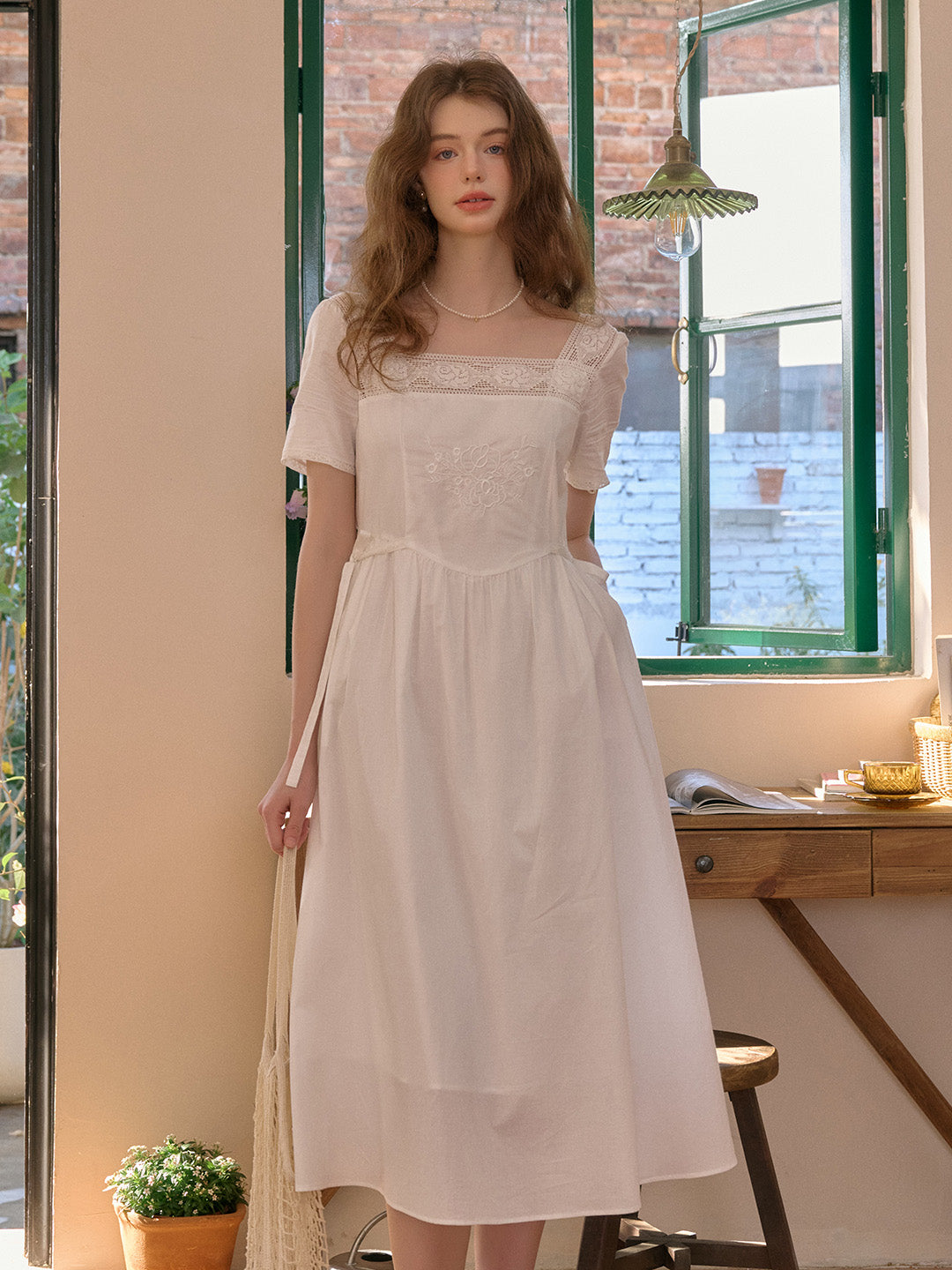 Sia Square Neck Embroidery White Cotton Dress Sia Square Neck Embroidery White Cotton Dress