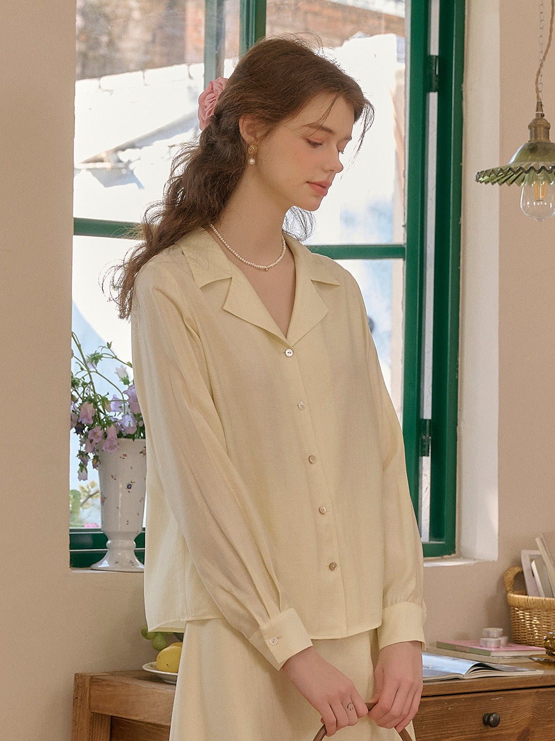 【Final Sale】Isla V-Neck Lapel Wool Shirt- Yellow